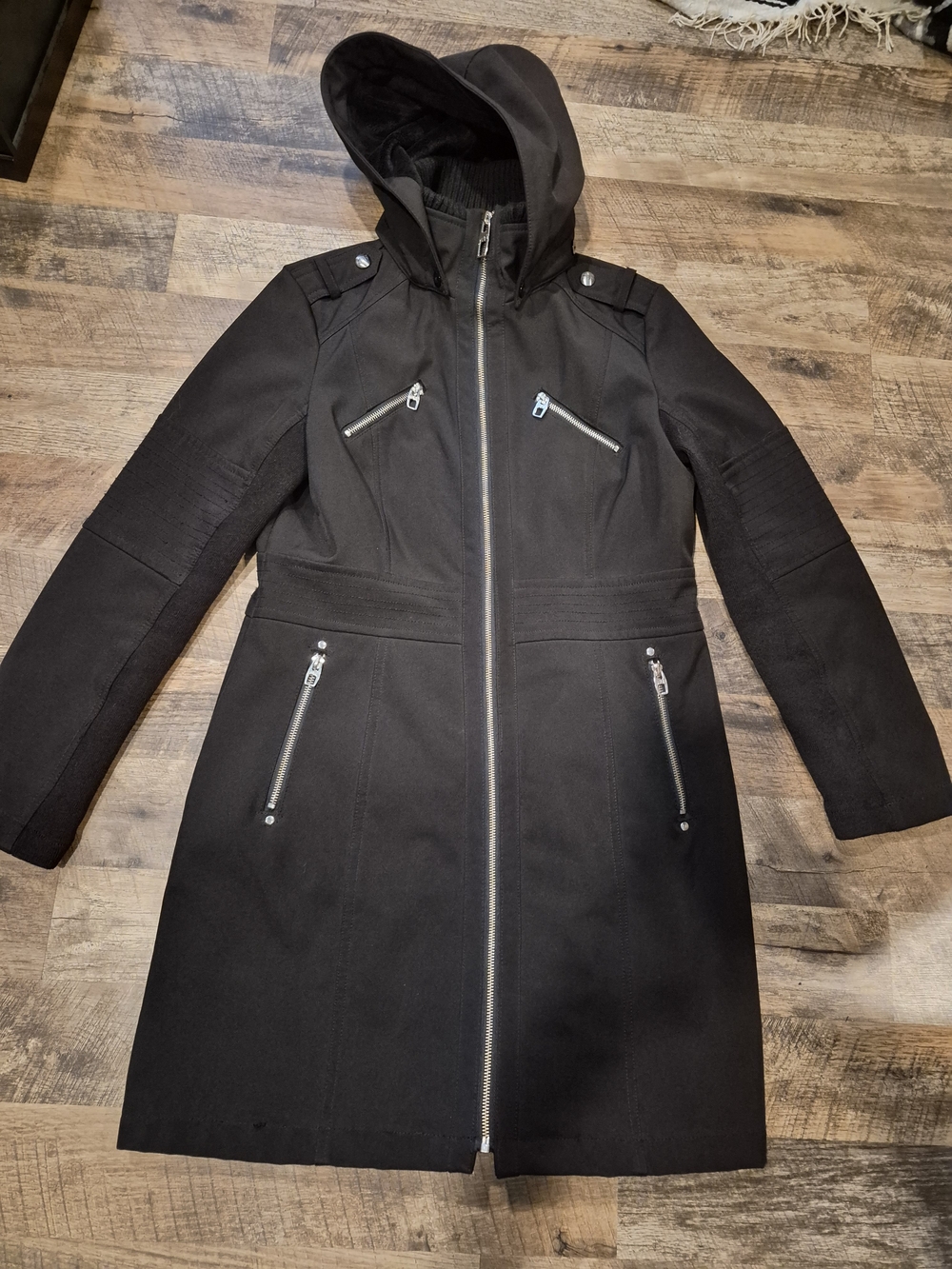 MisS SIXTY 90'S VINTAGE Black Hooded Long Coat with Zip Pockets